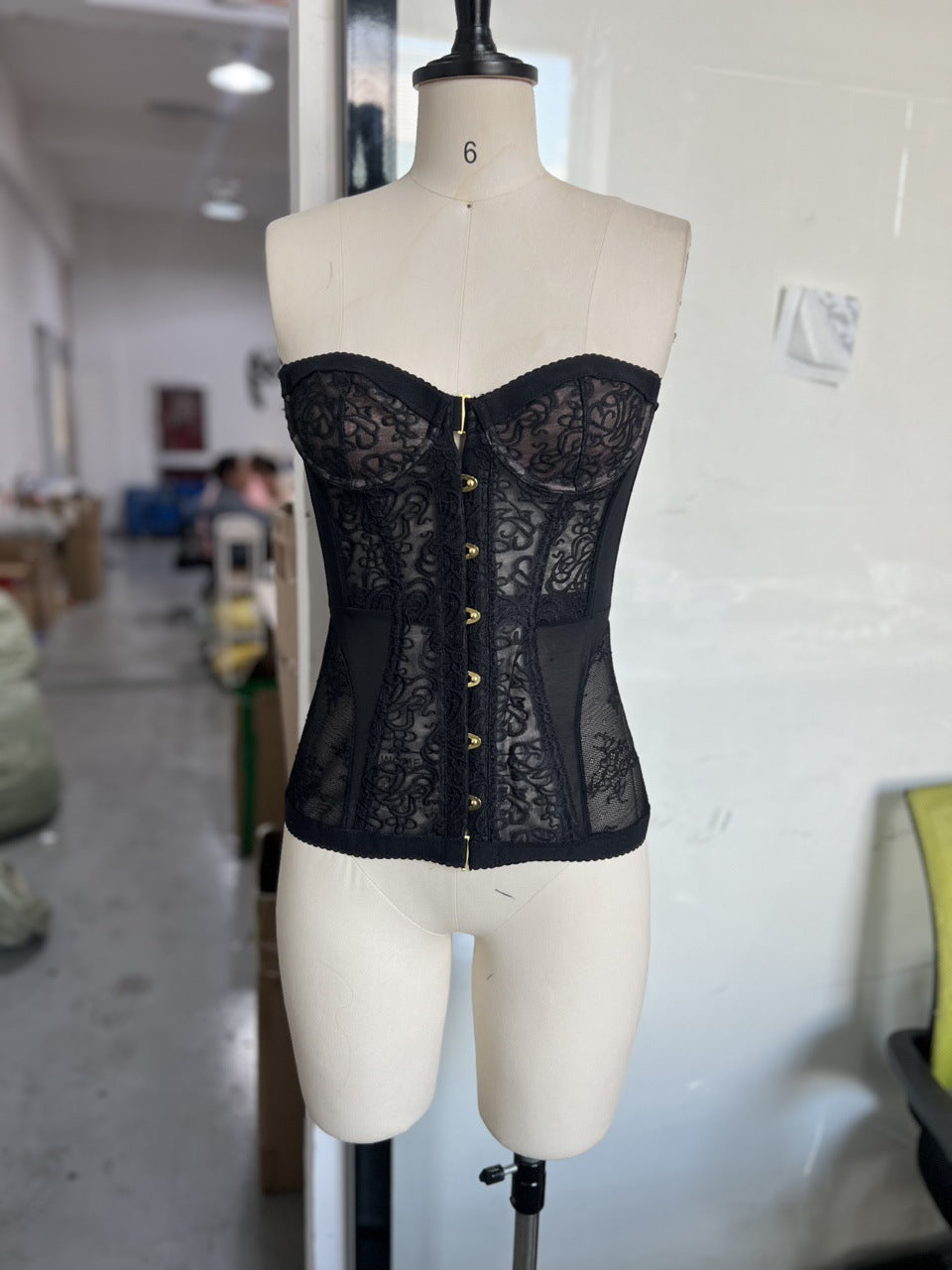 Black Lace Boned Corset — Luxury Mesh Bustier